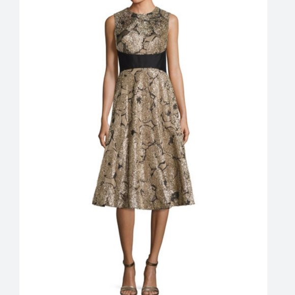Lela Rose "Juliet" metallic tinsel Jacquard A-Line Dress - Picture 1 of 5